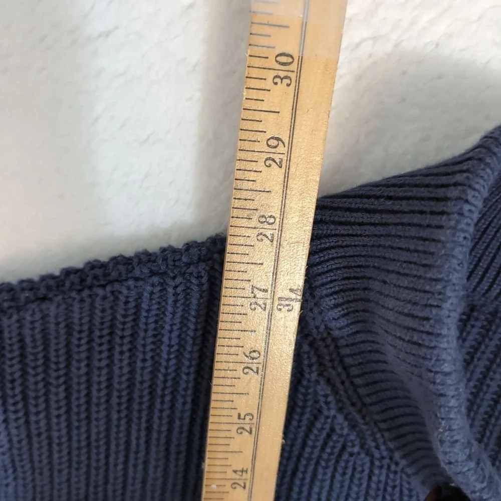 LL Bean Blue 1/4 Button Ribbed‎ Henley Pullover Knit Sweater Mens LT Cotton Ragg